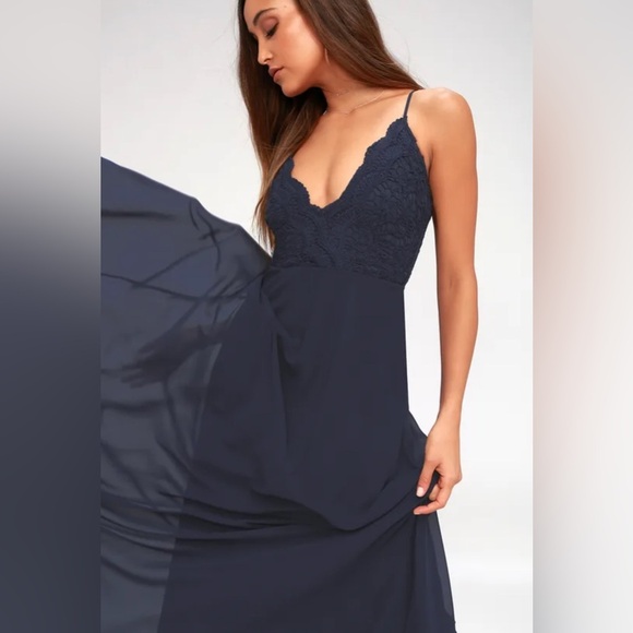 Lulus Madelyn navy blue lace maxi dress Sz S nwot - Picture 3 of 4